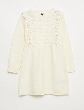 Vestido camisola com malha rendada e folhos