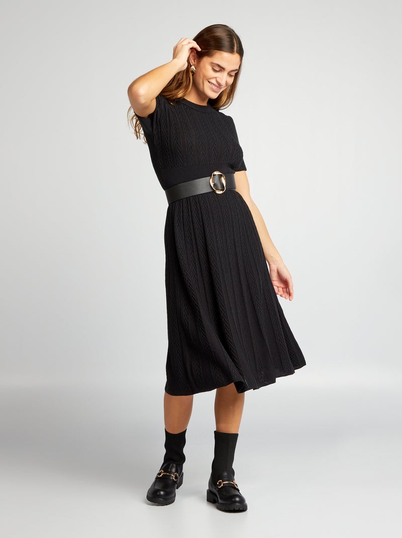 Vestido-camisola com ziguezague Preto - Kiabi
