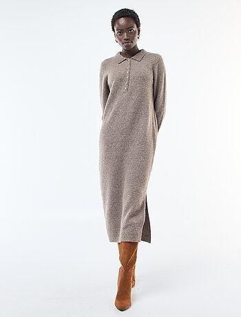 Vestido camisola comprido com gola polo fantasia