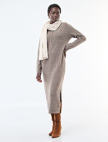 Vestido camisola comprido com gola polo fantasia