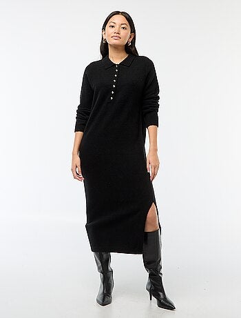 Vestido camisola comprido com gola polo fantasia