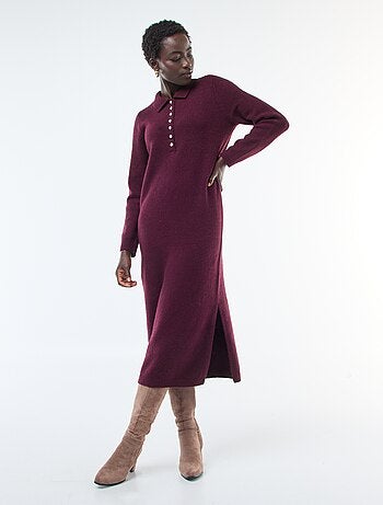 Vestido camisola comprido com gola polo fantasia