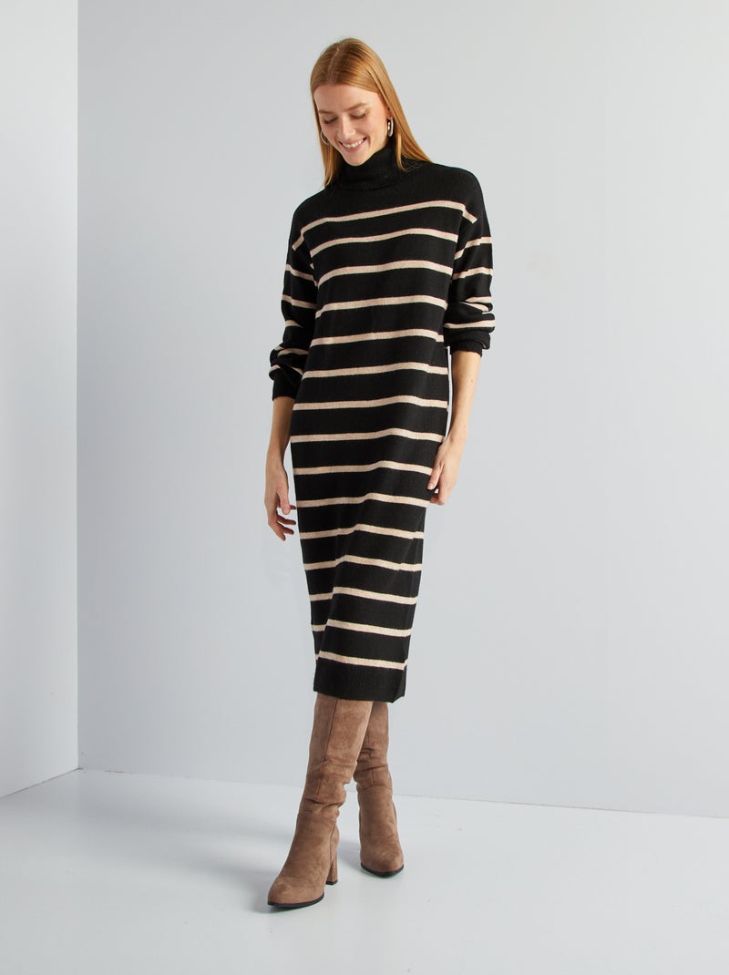 Vestido-camisola comprido PRETO - Kiabi