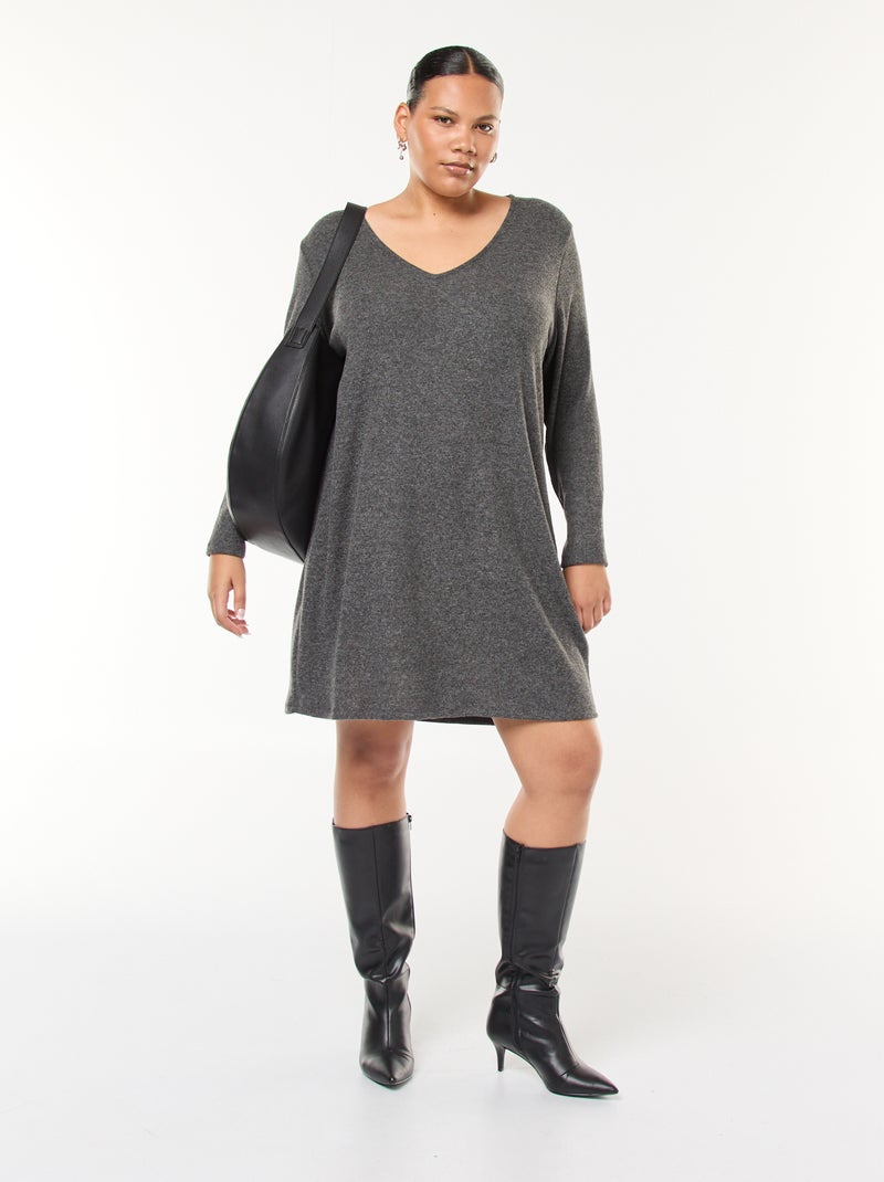 Vestido camisola corte curto em malha grossa Cinza - Kiabi