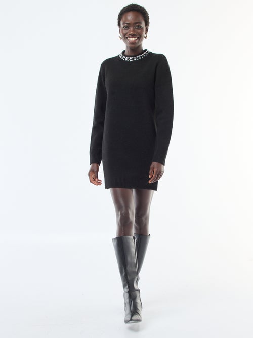 Vestido camisola curto com gola de strass - Kiabi