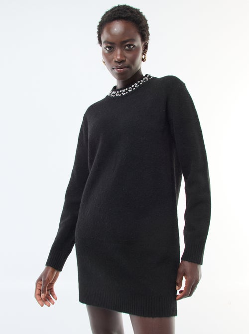 Vestido camisola curto com gola de strass - Kiabi