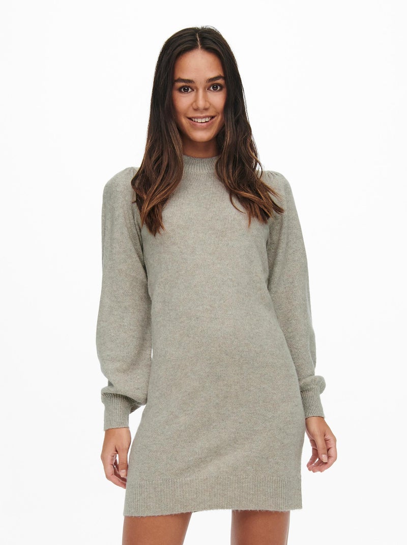 Vestido-camisola curto de gola alta BEGE - Kiabi
