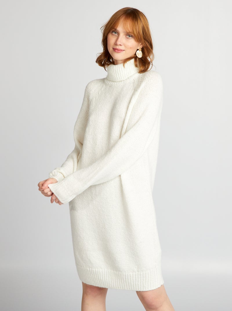 Vestido-camisola curto em malha BRANCO - Kiabi