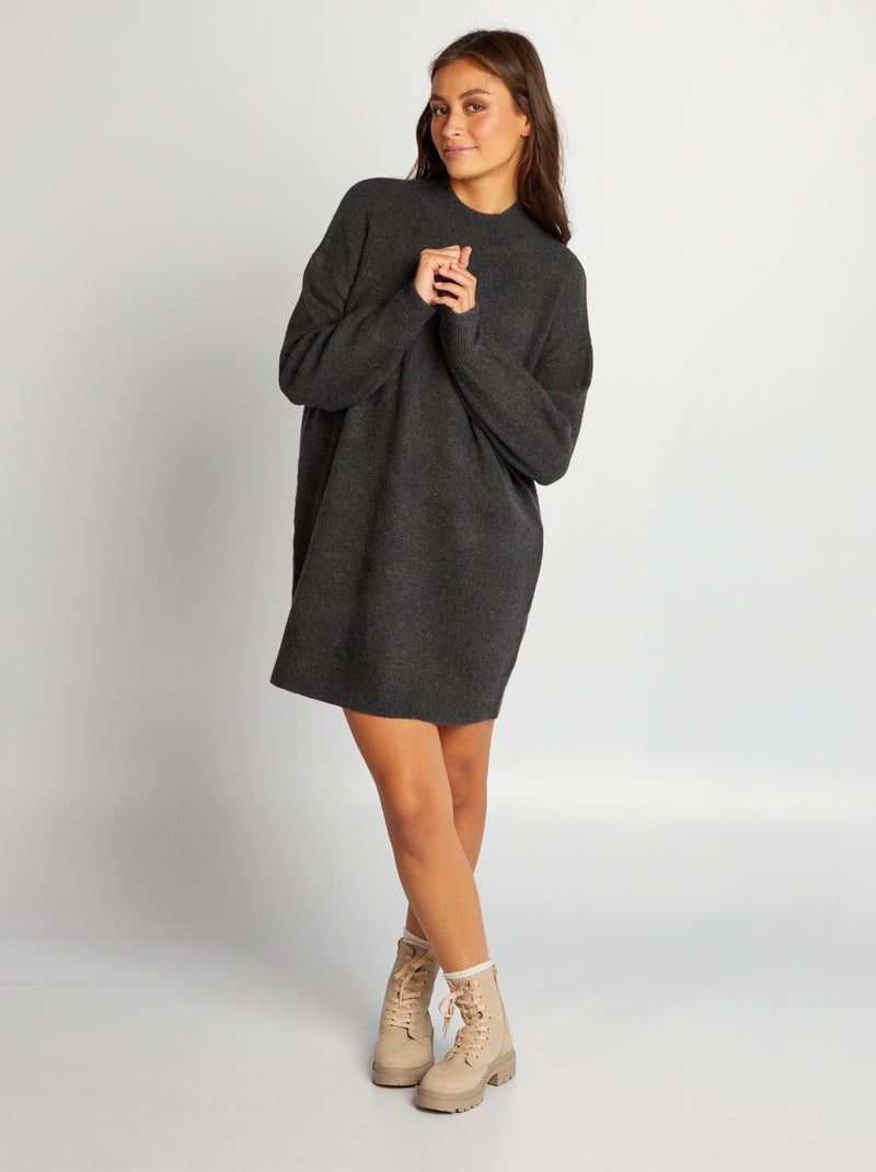 Vestido-camisola curto em malha lisa CINZA - Kiabi