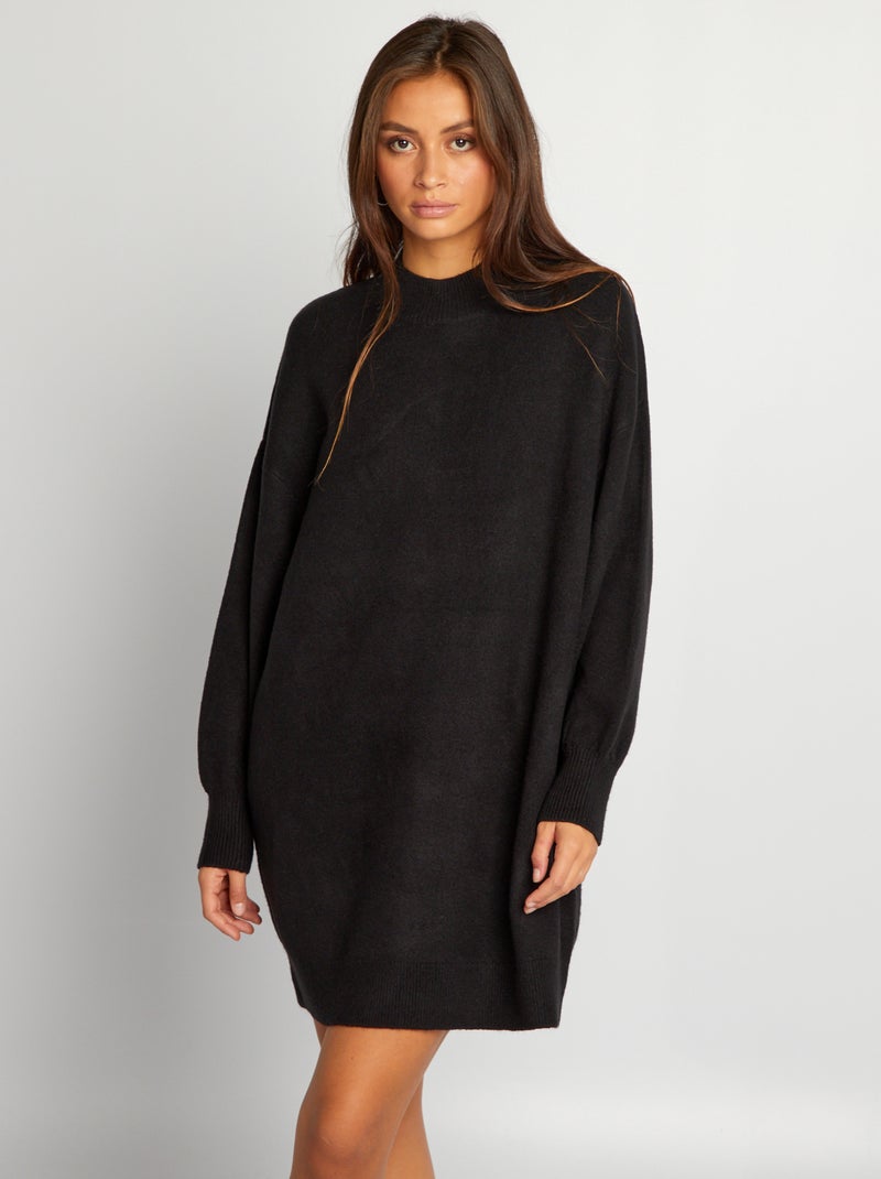 Vestido-camisola curto em malha lisa Preto - Kiabi