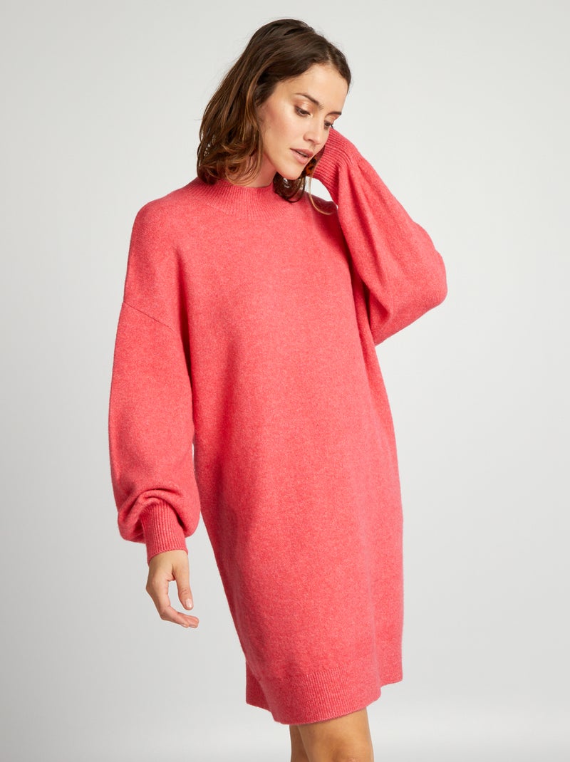 Vestido-camisola curto em malha lisa ROSA - Kiabi