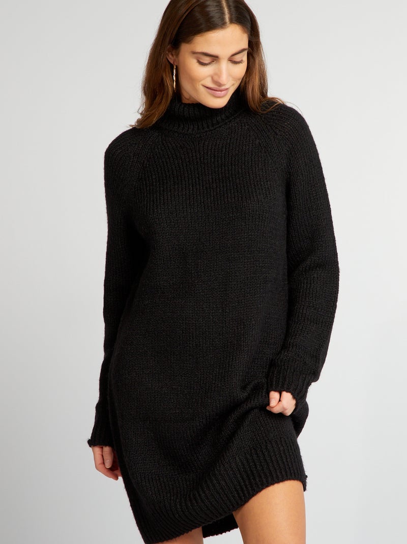 Vestido-camisola curto em malha Preto - Kiabi