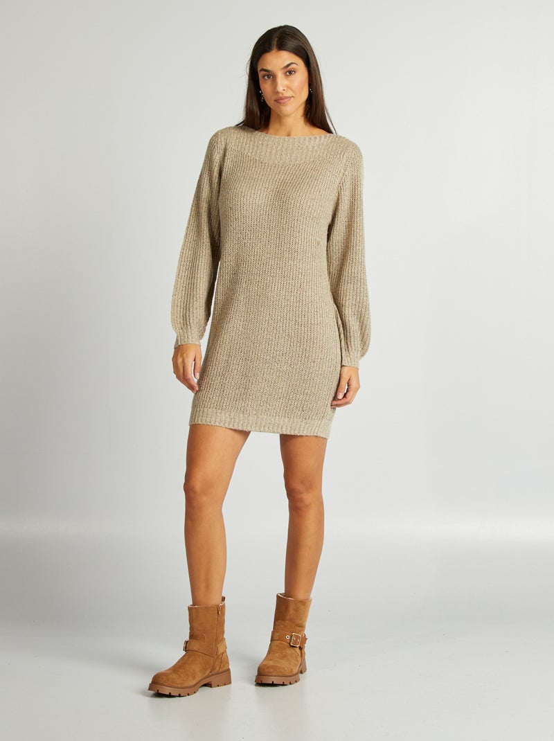 Vestido-camisola curto em tricô BEGE - Kiabi