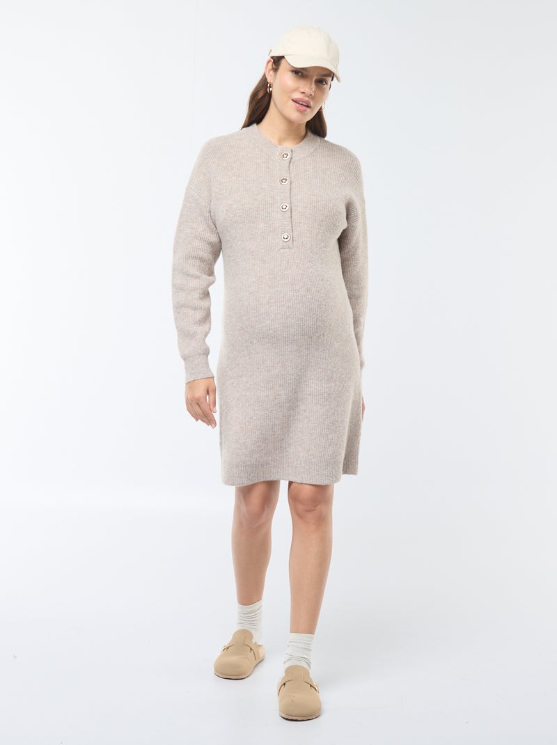 Vestido-camisola de amamentação com abertura com botões Bege - Kiabi