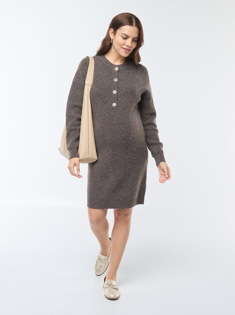 Vestido-camisola de amamentação com abertura com botões Castanho - Kiabi