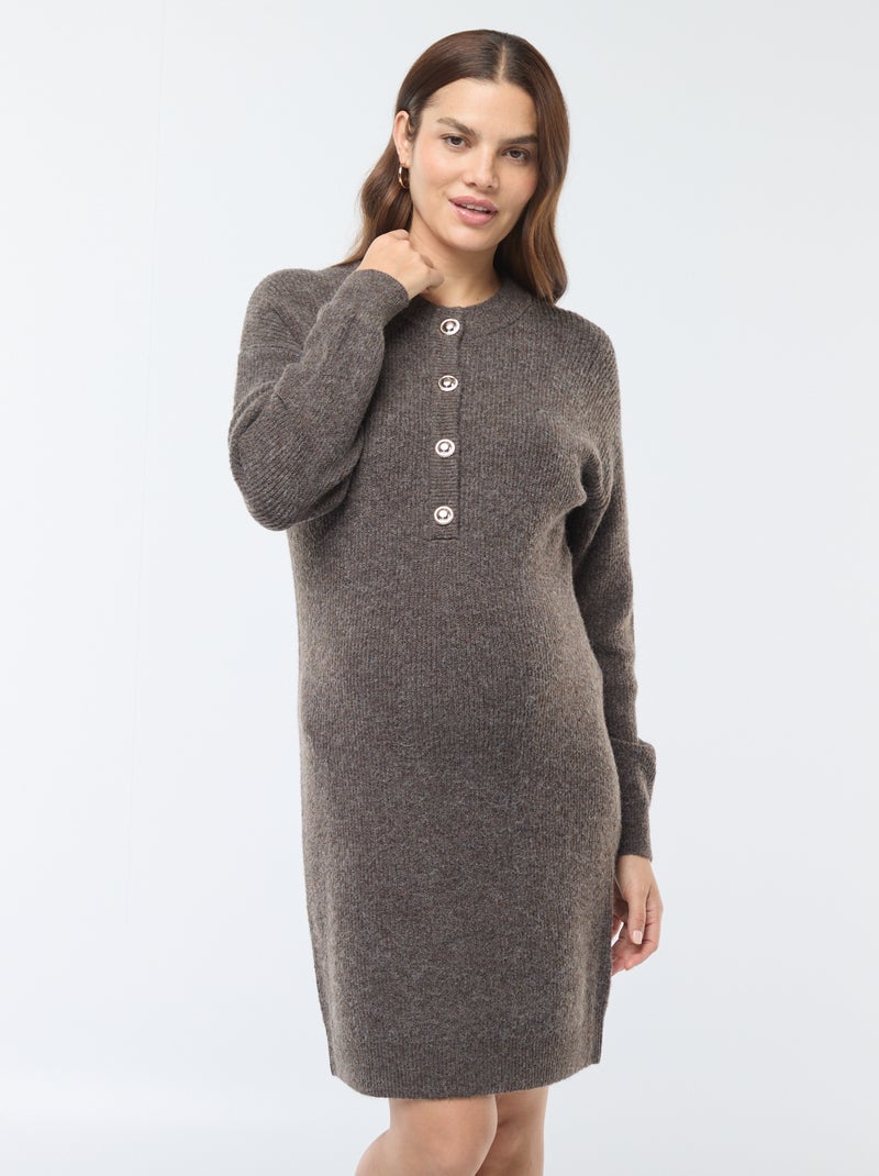 Vestido-camisola de amamentação com abertura com botões Castanho - Kiabi