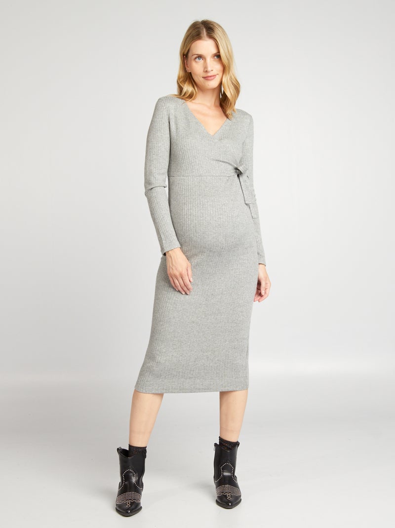 Vestido-camisola de amamentação em malha nervurada CINZA - Kiabi