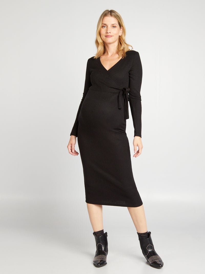 Vestido-camisola de amamentação em malha nervurada Preto - Kiabi