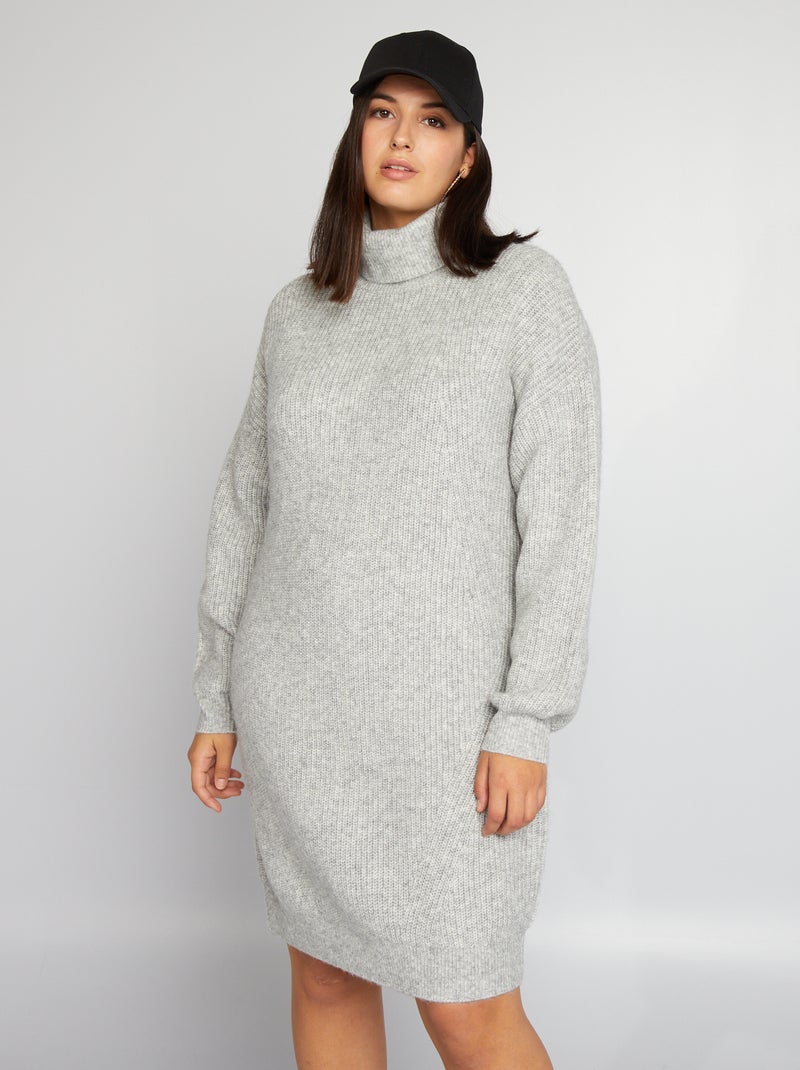 Vestido-camisola de gola alta CINZA - Kiabi