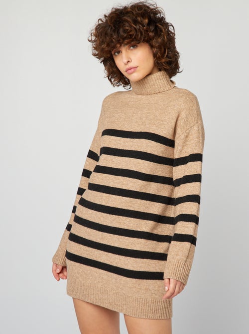 Vestido-camisola de gola alta de lã misturada - Kiabi