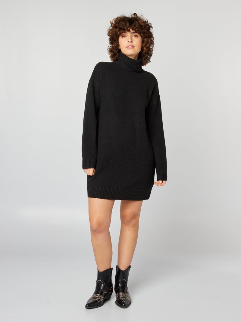 Vestido-camisola de gola alta de lã misturada Preto - Kiabi
