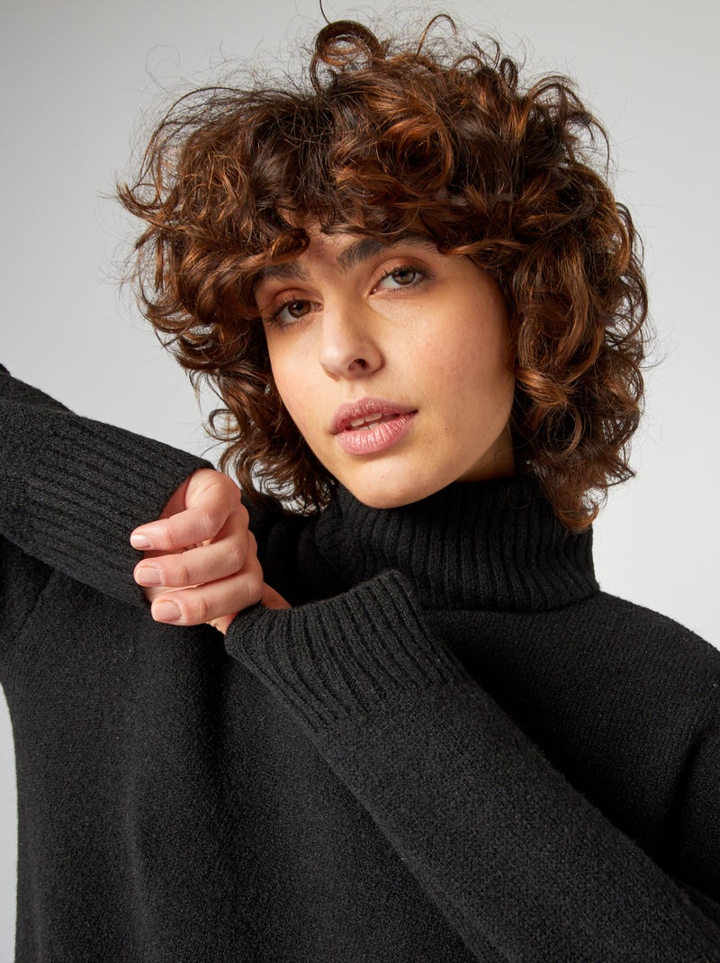 Vestido-camisola de gola alta de lã misturada Preto - Kiabi