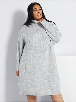 Vestido-camisola de gola alta em malha de fantasia - Kiabi