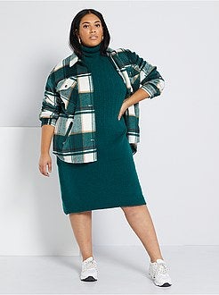 Vestido-camisola de gola alta em malha de fantasia - Kiabi