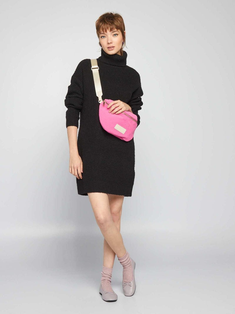Vestido-camisola de gola alta Preto - Kiabi