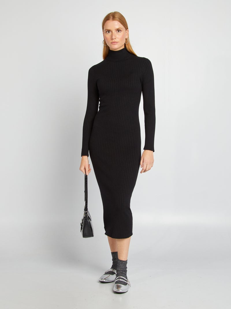Vestido-camisola de gola alta Preto - Kiabi