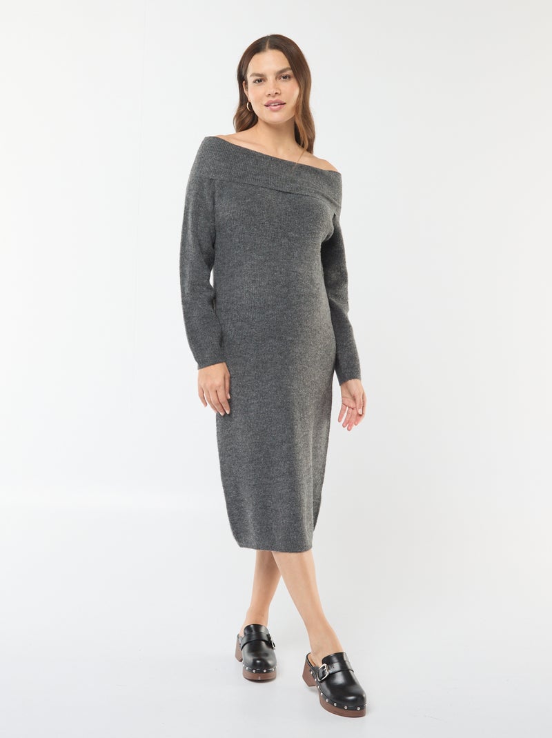 Vestido-camisola de grávida com gola bardot Cinza - Kiabi