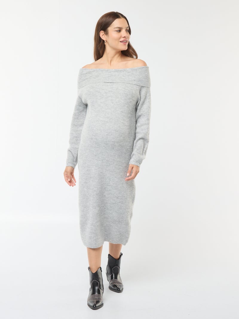 Vestido-camisola de grávida com gola bardot Cinza - Kiabi