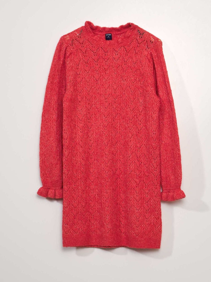 Vestido-camisola de malha ajurada VERMELHO - Kiabi