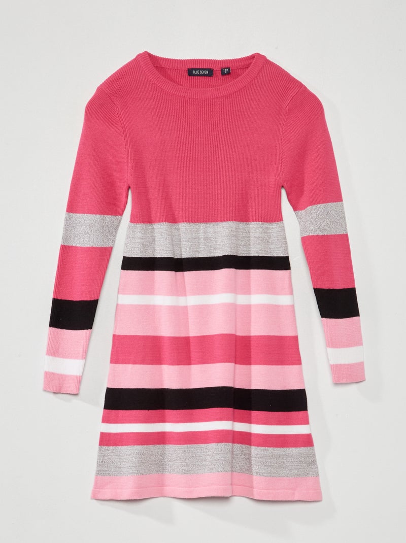 Vestido-camisola de malha canelada às riscas ROSA - Kiabi