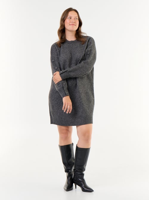 Vestido camisola de malha com botões fantasia nas mangas - Kiabi