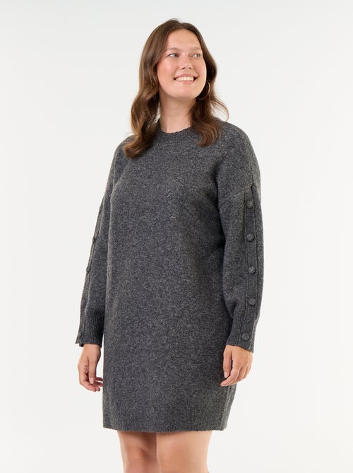 Vestido camisola de malha com botões fantasia nas mangas - Kiabi