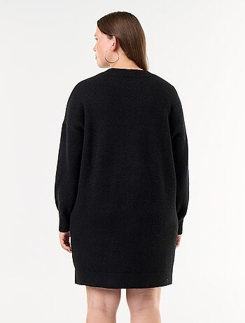 Vestido camisola de malha com botões fantasia nas mangas