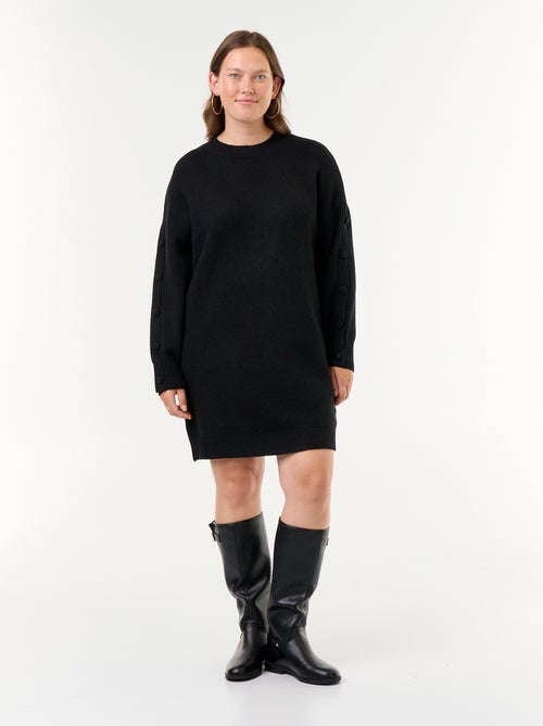 Vestido camisola de malha com botões fantasia nas mangas - Kiabi
