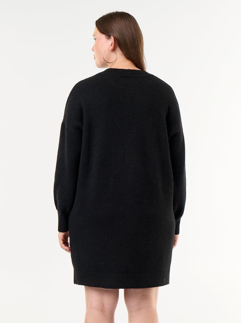 Vestido camisola de malha com botões fantasia nas mangas Preto - Kiabi