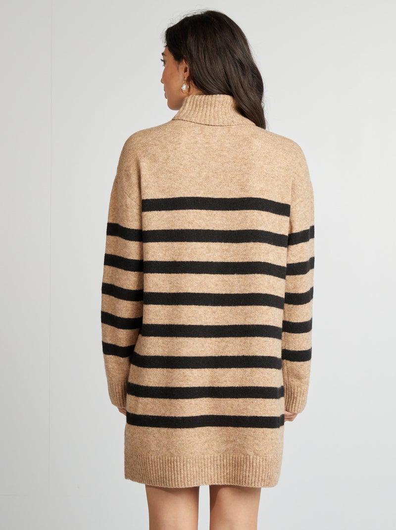Vestido-camisola de malha com gola alta BEGE - Kiabi
