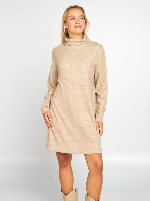 Vestido-camisola de malha com gola subida - Kiabi