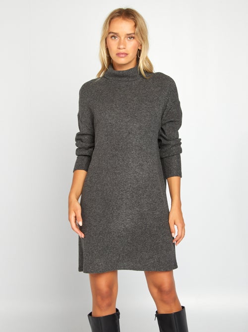 Vestido-camisola de malha com gola subida - Kiabi