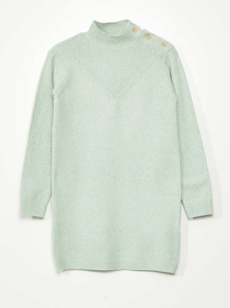 Vestido-camisola de malha de gola alta VERDE - Kiabi
