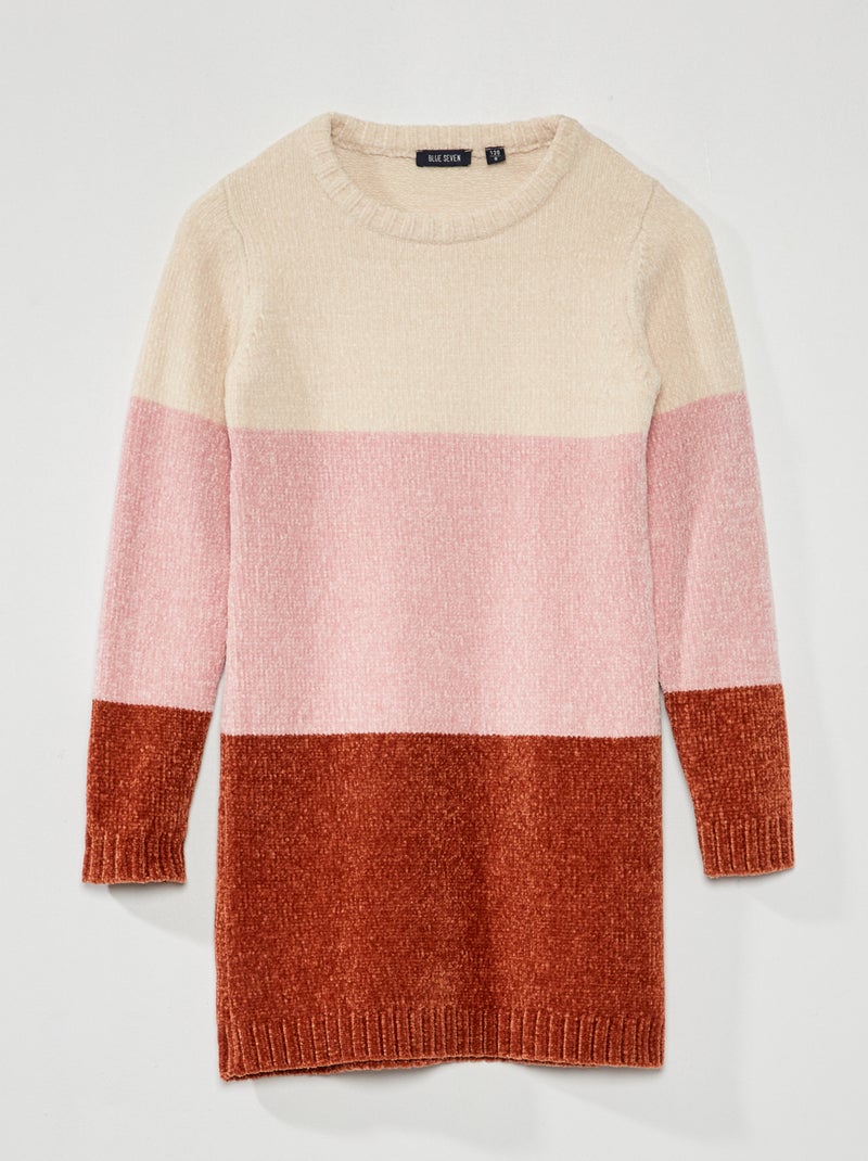 Vestido-camisola de malha folcro color-block ROSA - Kiabi