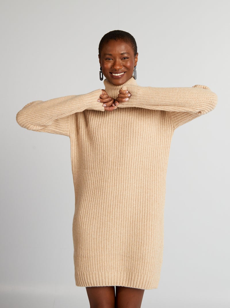 Vestido-camisola de malha grossa BEGE - Kiabi