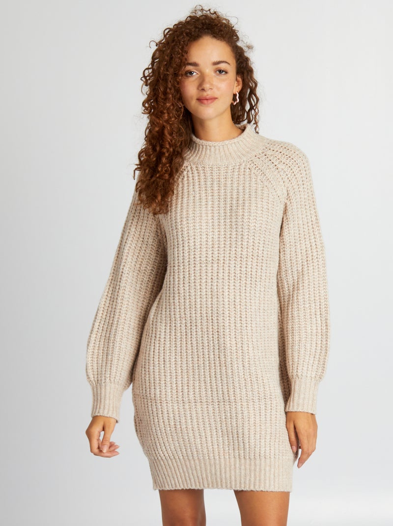 Vestido-camisola de malha grossa BEGE - Kiabi