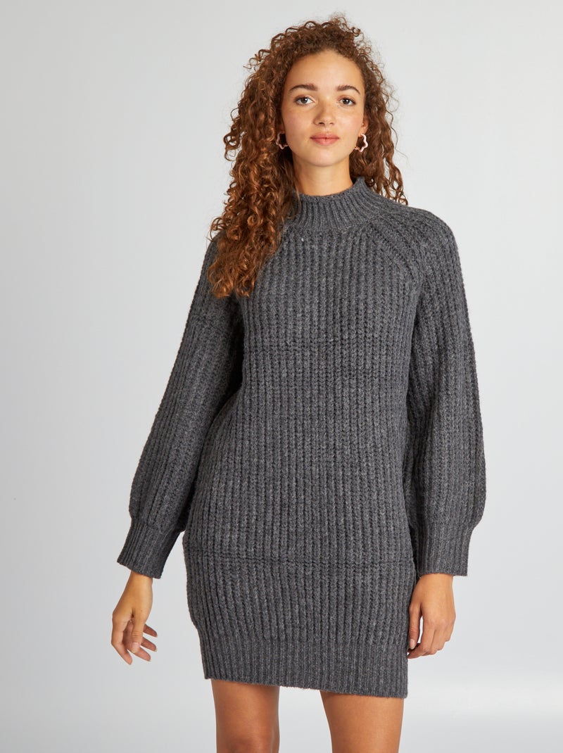 Vestido-camisola de malha grossa CINZA - Kiabi