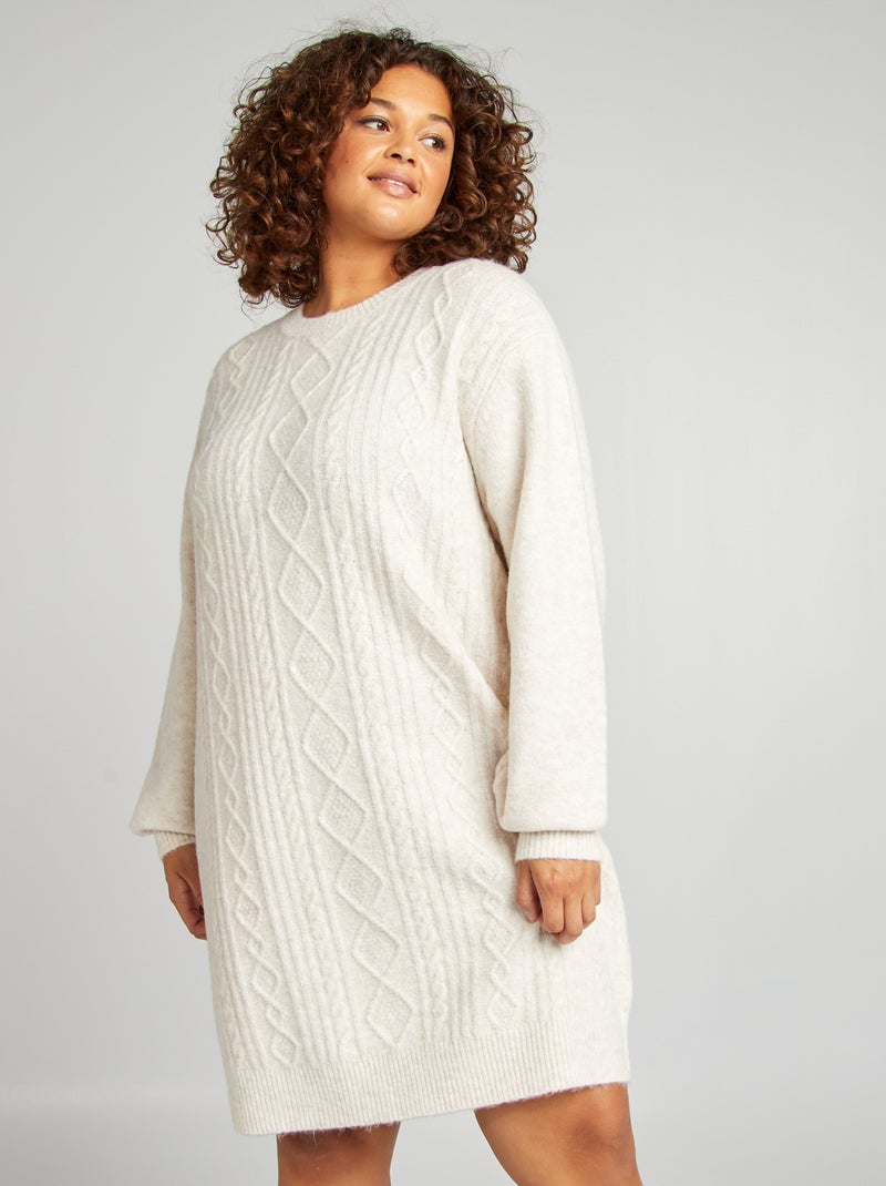 Vestido-camisola de malha grossa larga BEGE - Kiabi