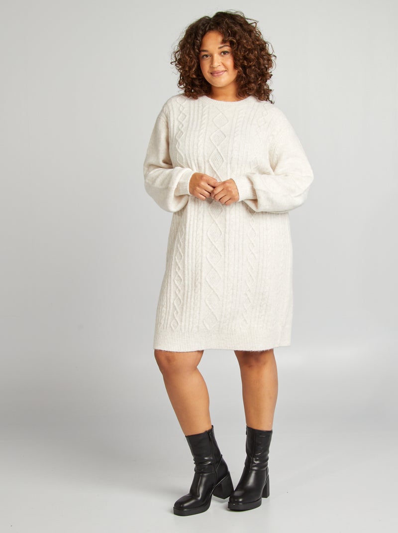 Vestido-camisola de malha grossa larga BEGE - Kiabi
