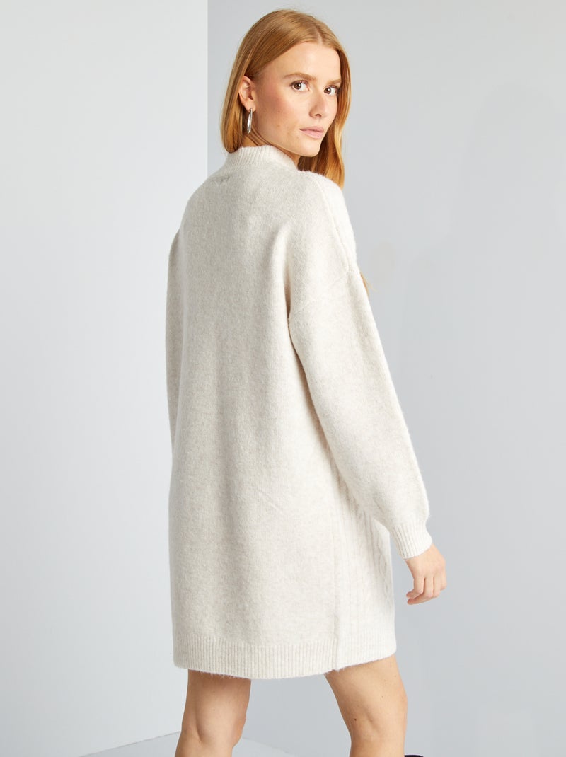 Vestido-camisola de malha grossa larga torcida BEGE - Kiabi